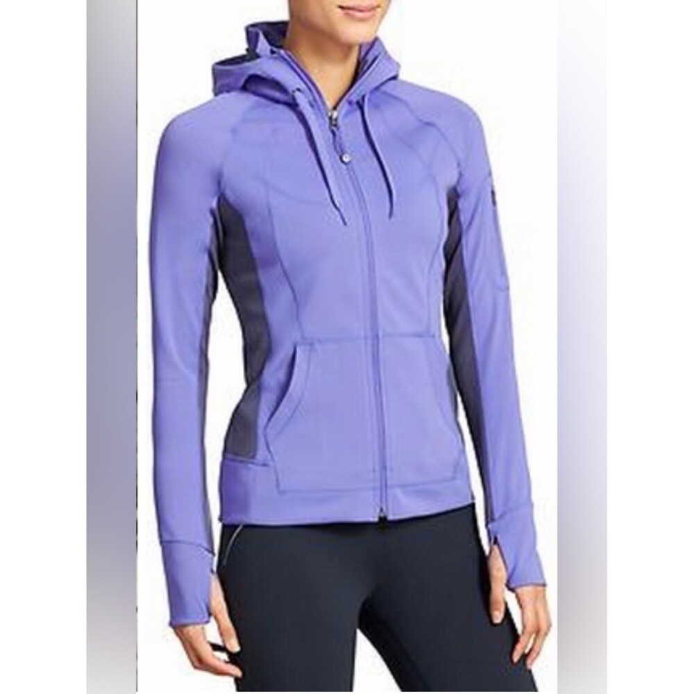 Athleta Zip Up Hooded Jacket Small Purple Athletic Running Jacket Thumbholes